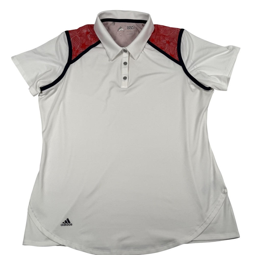 Adidas USA Golf Polo Shirt Large White Red Lace Performance Athletic Performance